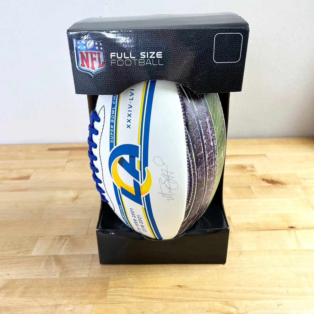 LA Rams Stadium Autograph Debossed Football NFL Logo Brands Full Size White New